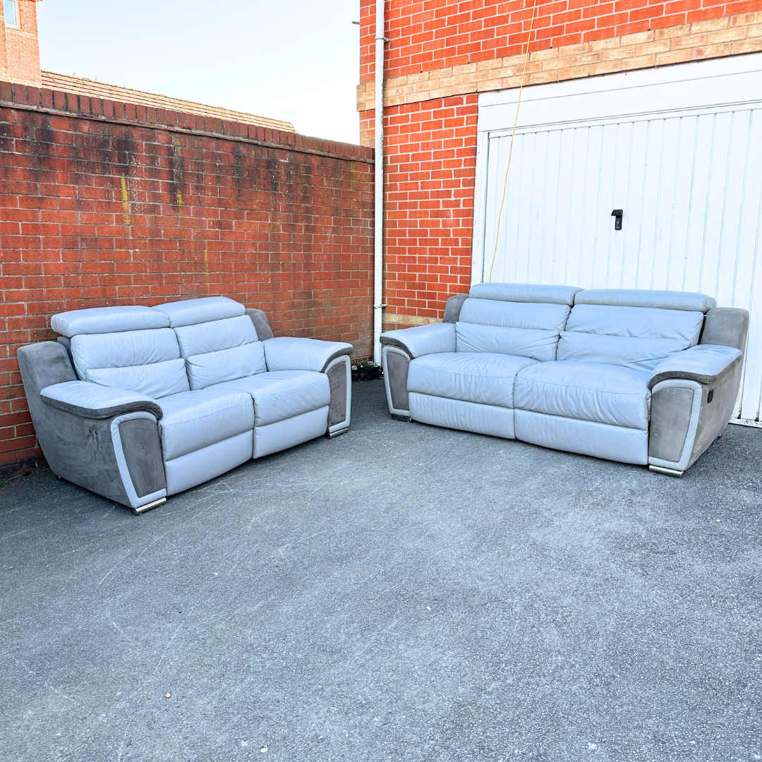 DFS 3&2 Seater Sofa Set - Recliners - Light Grey Leather