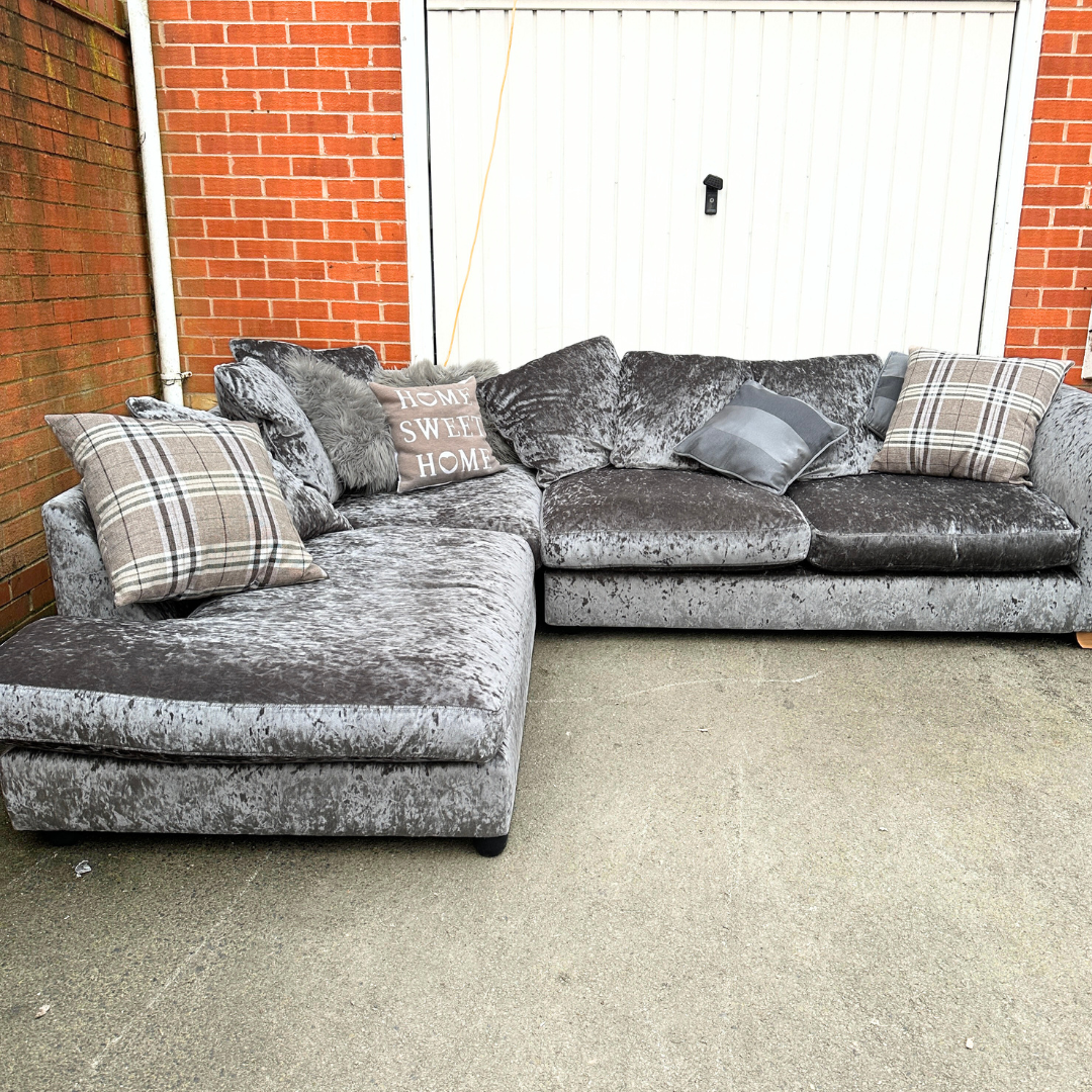 Ex-Display DFS Xara Corner Sofa - Crushed Velvet Upholstery