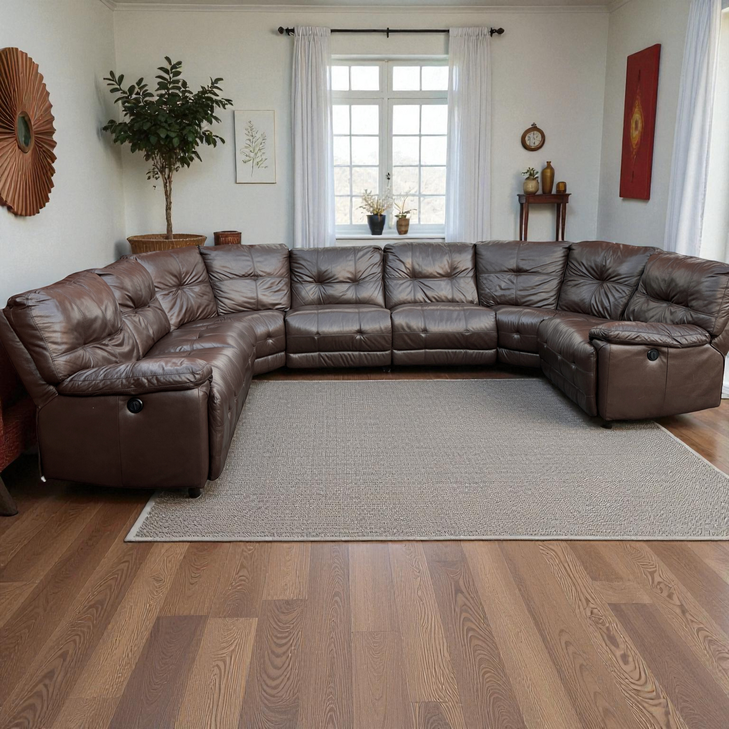 DFS Brown Leather Modular Corner Sofa with 4 Seater Electric Recliners | RRP over £3000