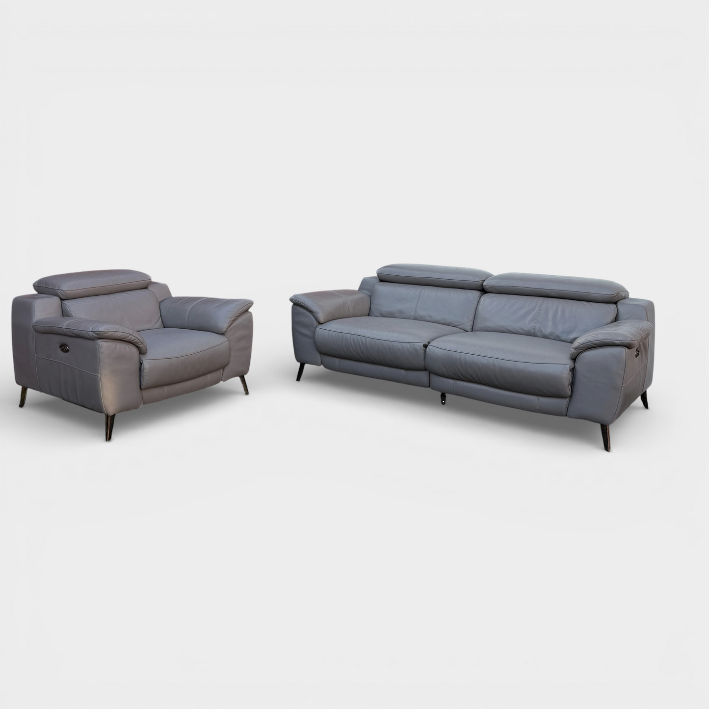 Sofology Illinois 3+1 Seater Electric Recliner Sofa Set - Genuine Grey Leather | RRP £2480