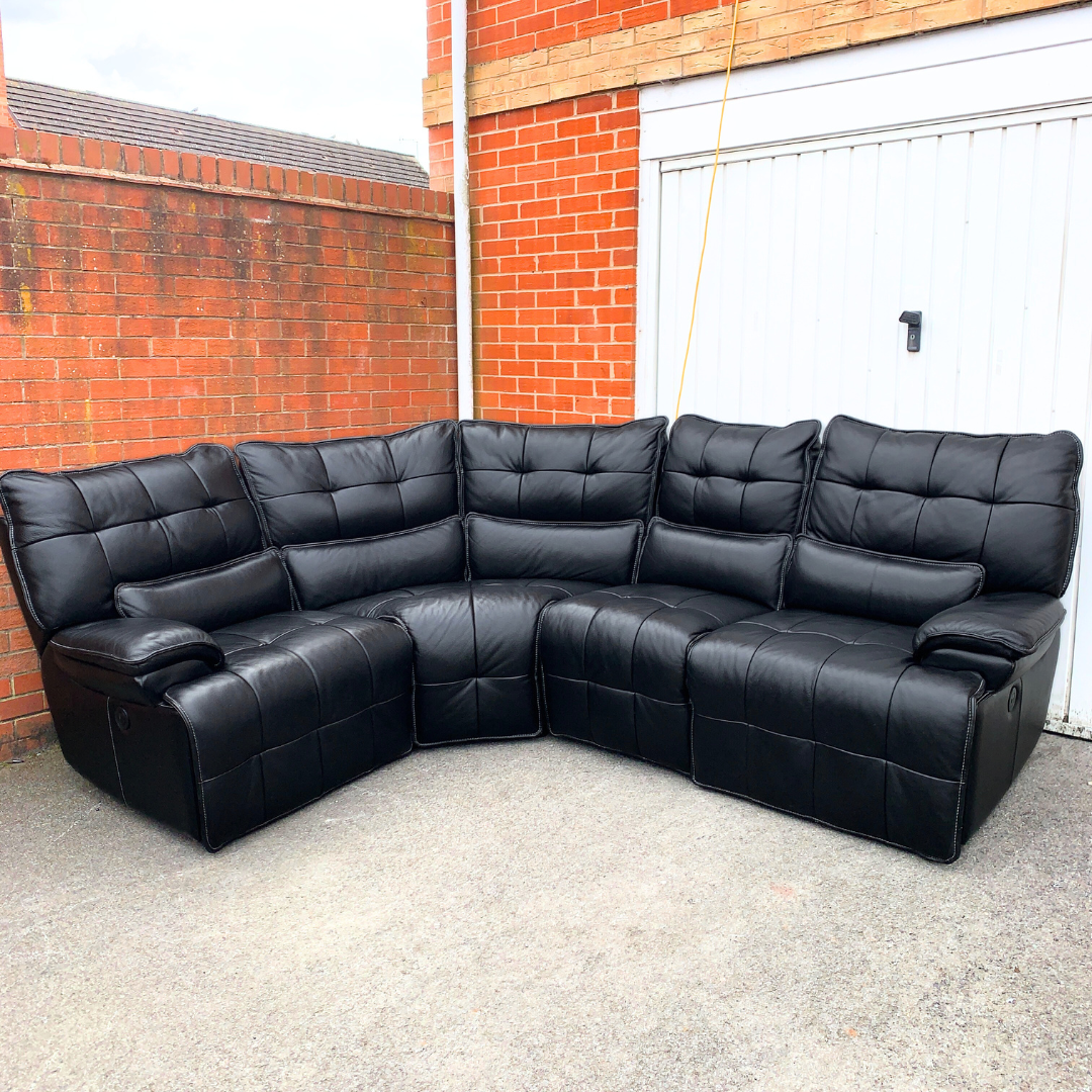 Sofology 5 Seater Electric Recliner Corner Sofa in Genuine Black Leather