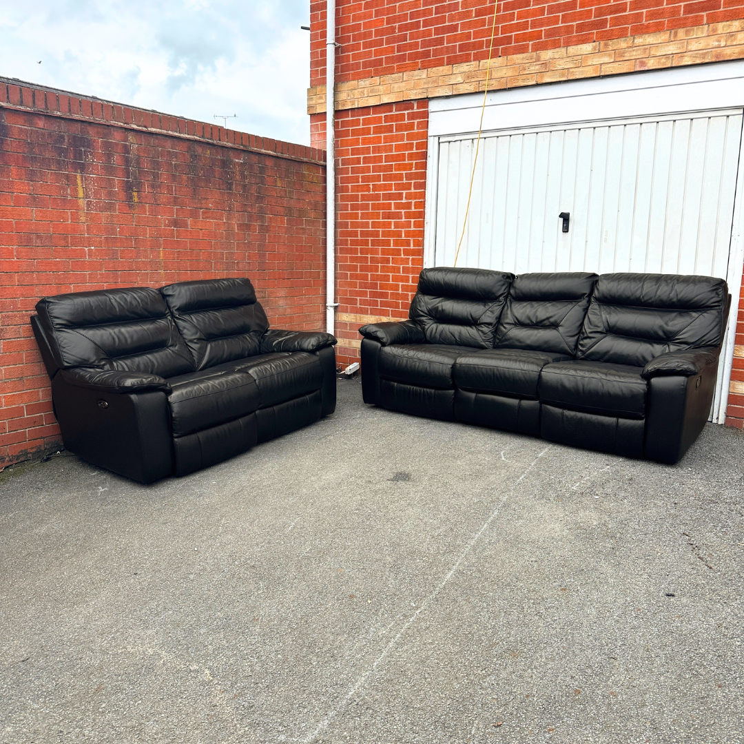 DFS 3 & 2 Seater Recliners Sofa Set - Genuine Black Leather