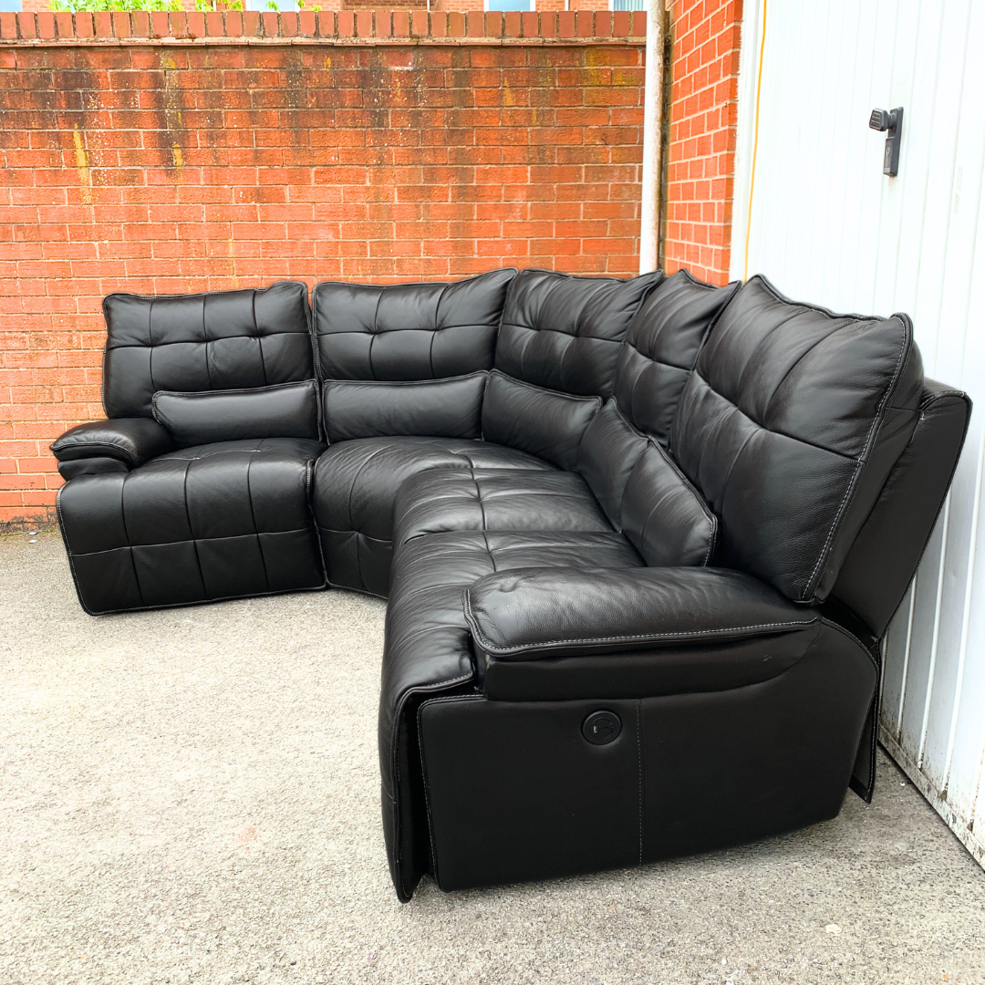 Sofology 5 Seater Electric Recliner Corner Sofa in Genuine Black Leather
