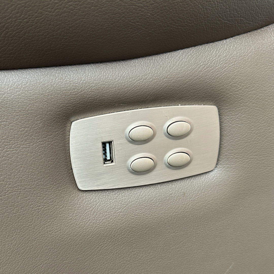 DFS Ex-Display Genuine Camel Brown Leather 3+2 Seater Sofa Suite with Electric Headrest & Recliners