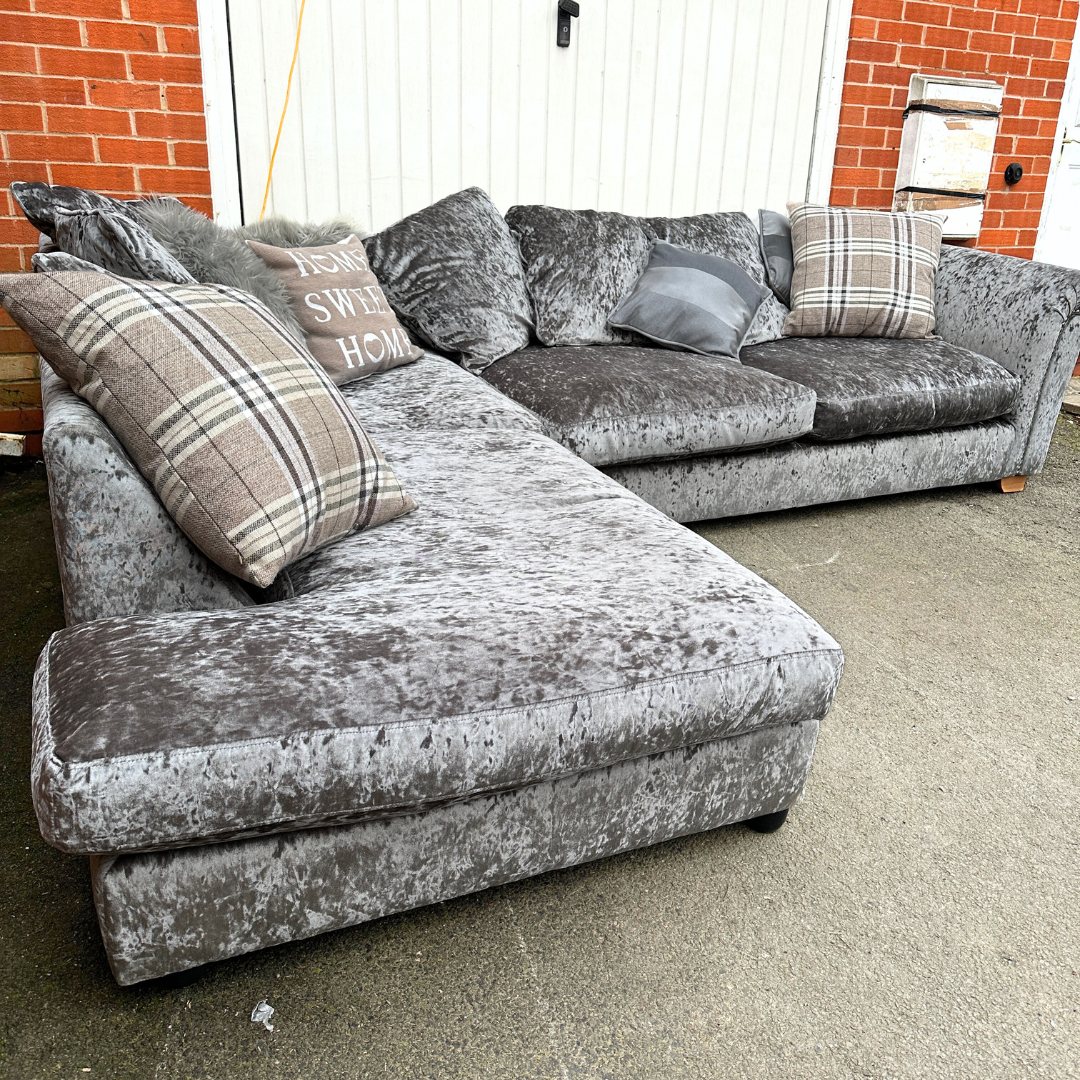 Ex-Display DFS Xara Corner Sofa - Crushed Velvet Upholstery