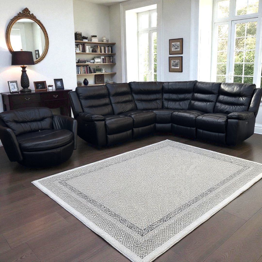 Jacque Dfs Full Leather Black Electric Recliner Corner Sofa & Swingle Chair RRP £3448