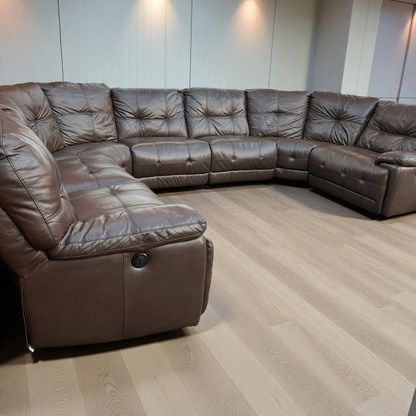 DFS Brown Leather Modular Corner Sofa with 4 Seater Electric Recliners  | RRP over £3000