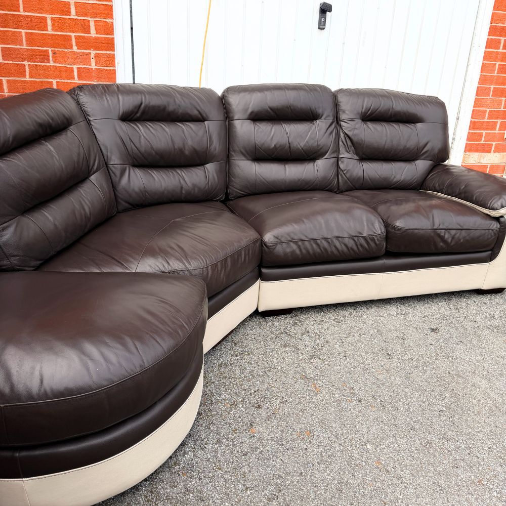 Dfs 5/6 Seater Corner Sofa & FREE Swivel Chair - Brown/Cream Leather