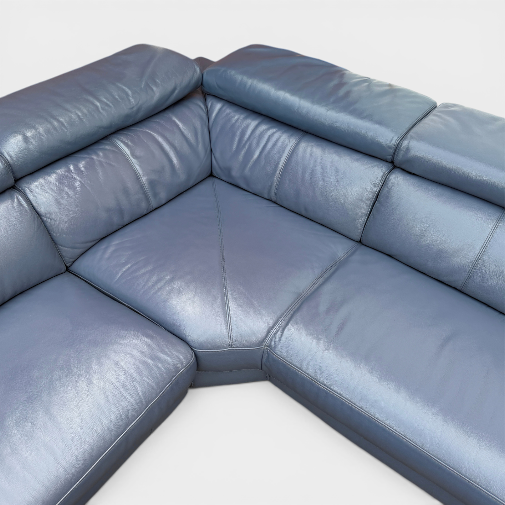 DFS Power Recliner Corner Sofa & Armchair Suite in Genuine Denim Blue Leather | RRP £4890