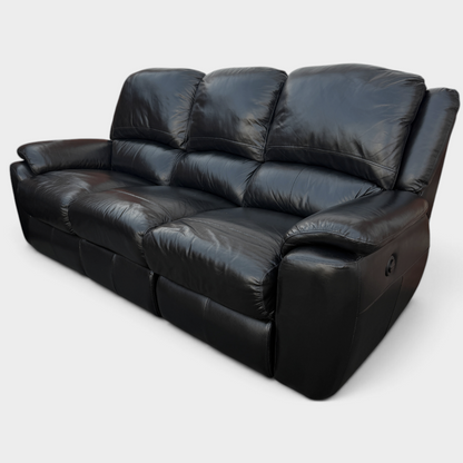 Sofology High Back 3+1+1 Seater Sofa Suite & Free Footstool | Genuine Black Leather
