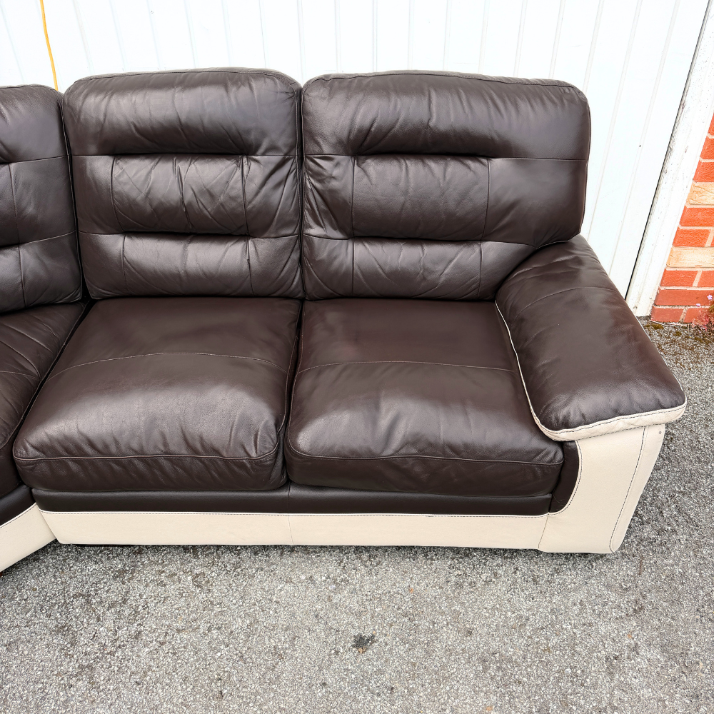Dfs 5/6 Seater Corner Sofa & FREE Swivel Chair - Brown/Cream Leather