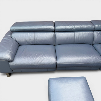 DFS Power Recliner Corner Sofa & Armchair Suite in Genuine Denim Blue Leather | RRP £4890