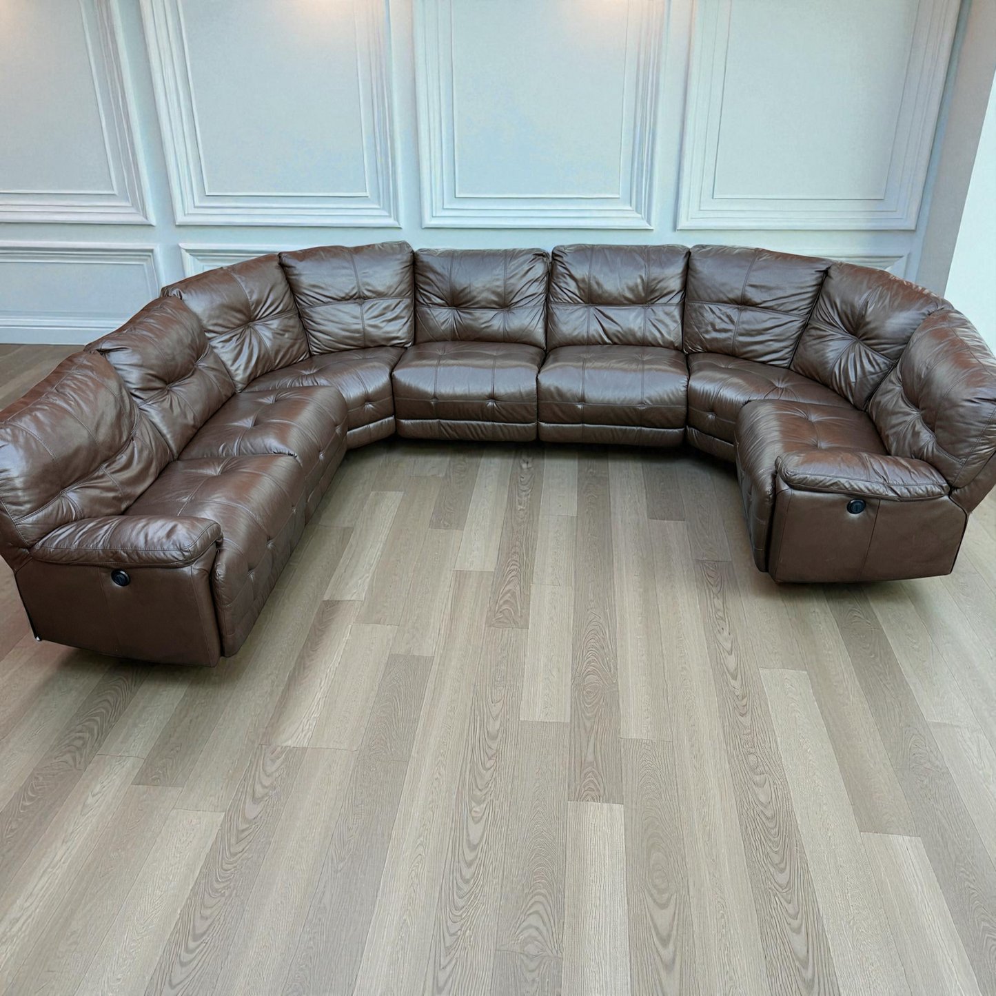DFS Brown Leather Modular Corner Sofa with 4 Seater Electric Recliners  | RRP over £3000