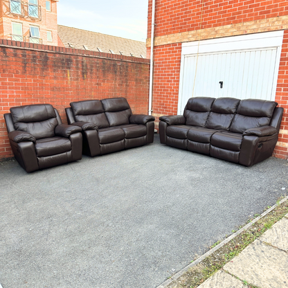 DFS Ex-Display-Never Used! 3+2+1 Seater Sofa Suite - Manual Recliners in Genuine Brown Leather