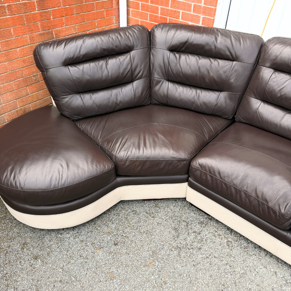 Dfs 5/6 Seater Corner Sofa & FREE Swivel Chair - Brown/Cream Leather