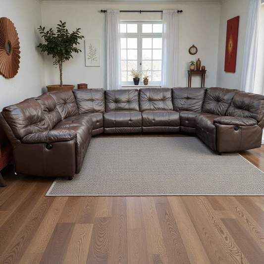 DFS Brown Leather Modular Corner Sofa with 4 Seater Electric Recliners  | RRP over £3000