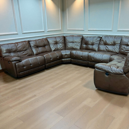DFS Brown Leather Modular Corner Sofa with 4 Seater Electric Recliners  | RRP over £3000