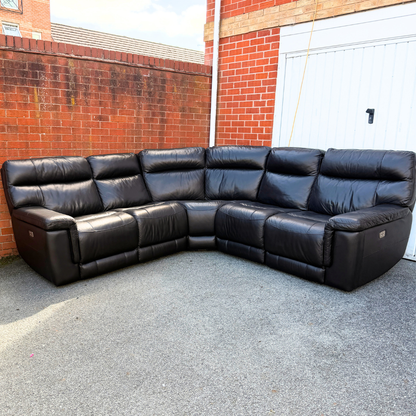 Dfs Electric Recliner & Headrests Corner Sofa - Genuine Dark Brown Leather