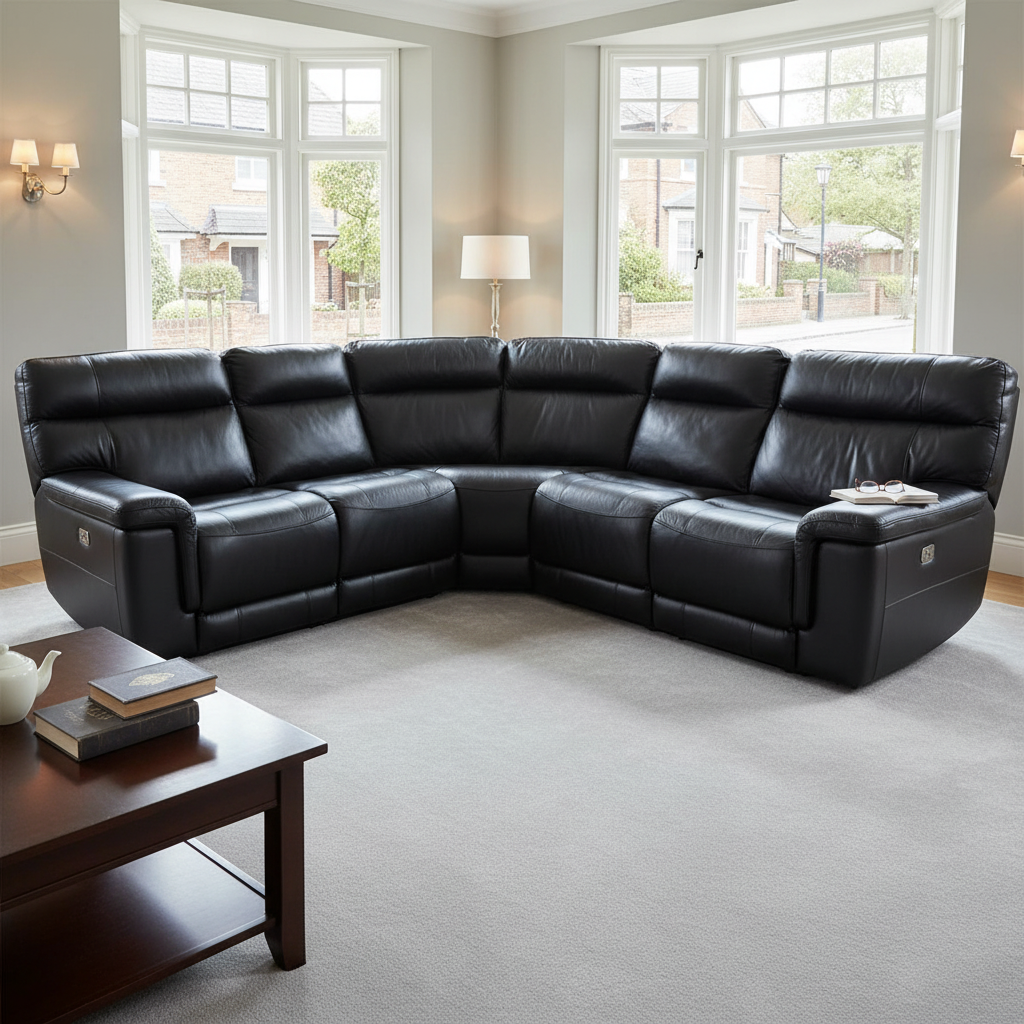 Dfs Electric Recliner & Headrests Corner Sofa - Genuine Dark Brown Leather