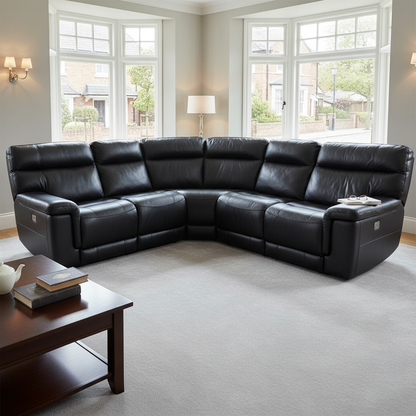 Dfs Electric Recliner & Headrests Corner Sofa - Genuine Dark Brown Leather