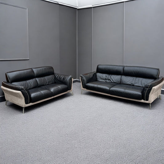 Sofology 3&2 Seater Sofa Set - Genuine Black & Beige Leather