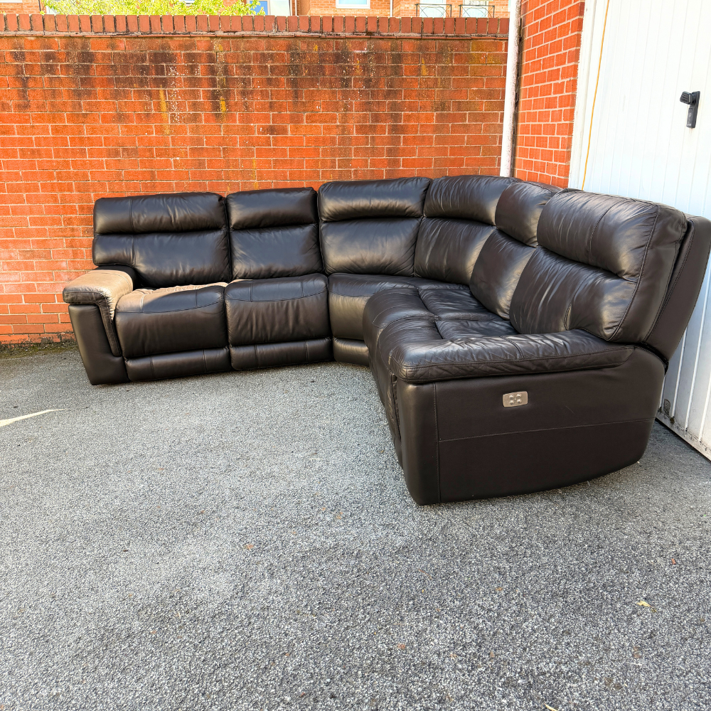 Dfs Electric Recliner & Headrests Corner Sofa - Genuine Dark Brown Leather