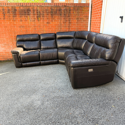 Dfs Electric Recliner & Headrests Corner Sofa - Genuine Dark Brown Leather