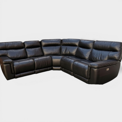 Dfs Electric Recliner & Headrests Corner Sofa - Genuine Dark Brown Leather