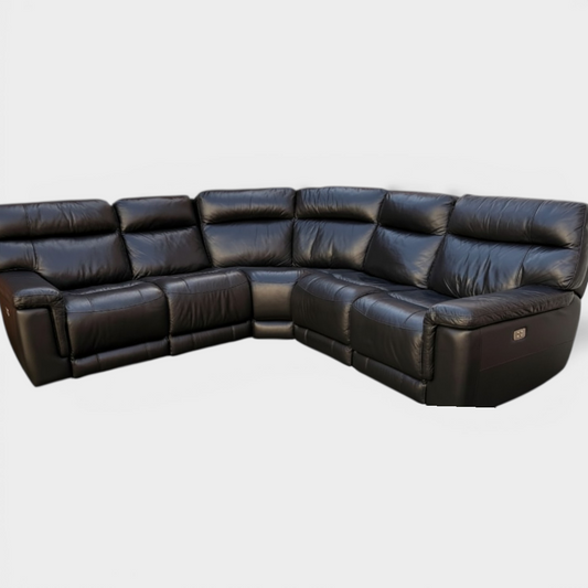 Dfs Electric Recliner & Headrests Corner Sofa - Genuine Dark Brown Leather