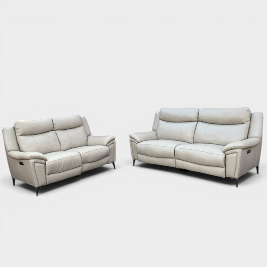 Ex-Display DFS 3+2 Seater Sofa Set - Electric Recliners - Genuine Grey Leather | RRP £3158