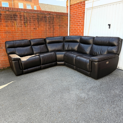 Dfs Electric Recliner & Headrests Corner Sofa - Genuine Dark Brown Leather