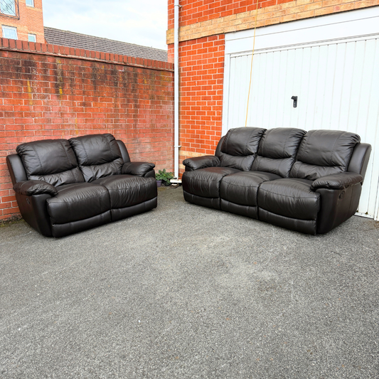 DFS classic 3+2 Seater Sofa Set - Manual Recliners - Genuine Brown Leather