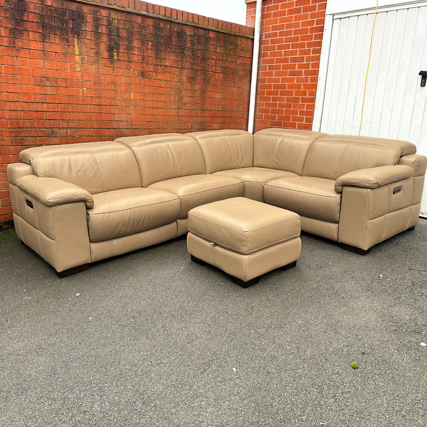 Sofology Laurence Corner Sofa-Electric Recliners & Headrests-Genuine Beige Leather | RRP £3699