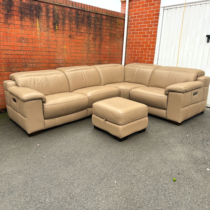 Sofology Laurence Corner Sofa-Electric Recliners & Headrests-Genuine Beige Leather | RRP £3699