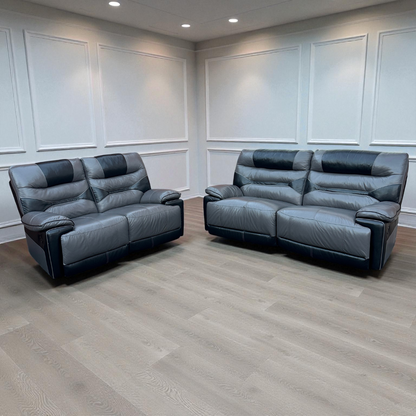 Two Tone 3 & 2 Seater Recliners Sofa Set - Dark Grey / Black Leather (DFS)