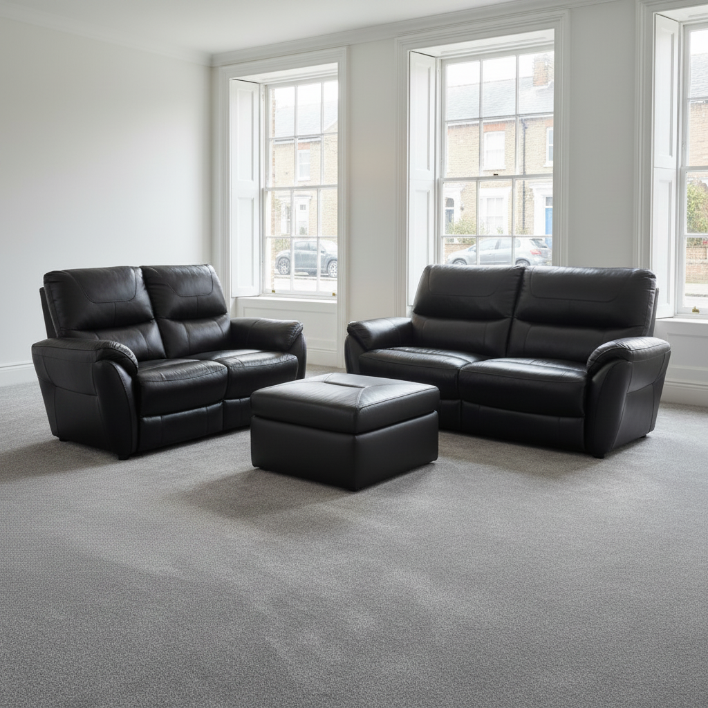 Furniture Village High Back 3 & 2 Seater Sofa Suite & Free Footstool