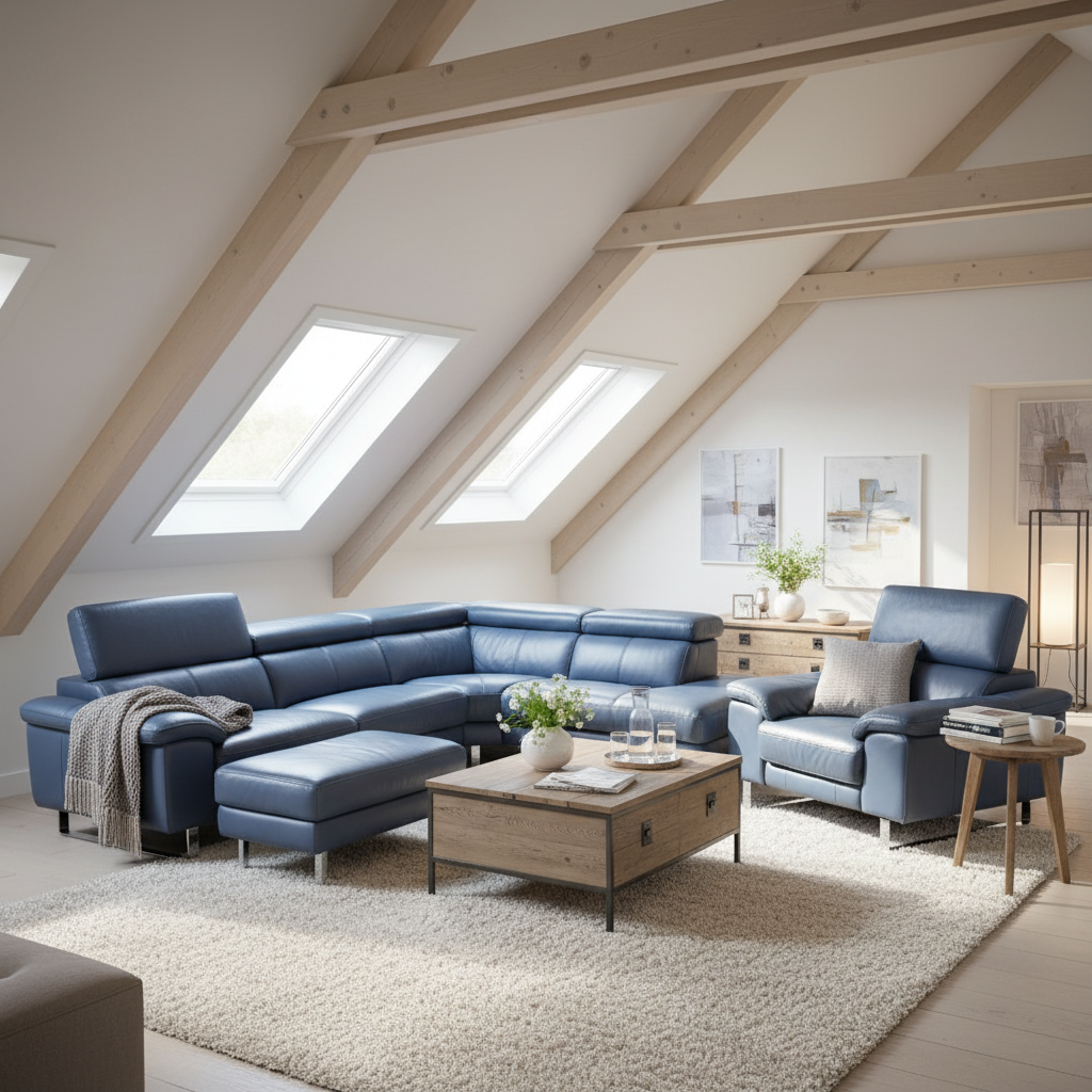 DFS Power Recliner Corner Sofa & Armchair Suite in Genuine Denim Blue Leather | RRP £4890