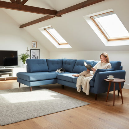 Excellent Condition DFS 5 Seater Corner Sofa-Sky Blue Fabric
