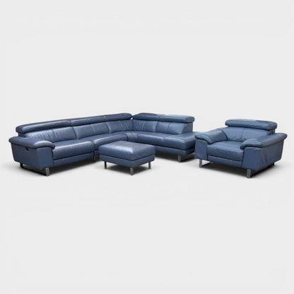 DFS Power Recliner Corner Sofa & Armchair Suite in Genuine Denim Blue Leather | RRP £4890