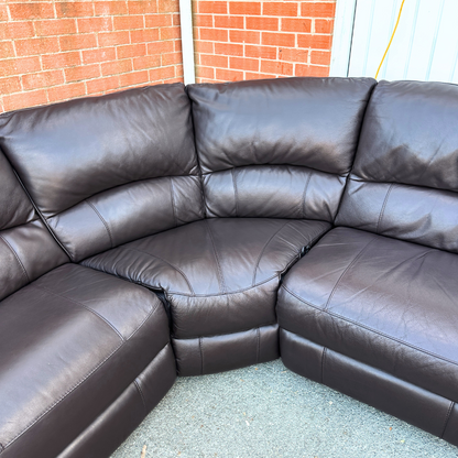 DFS Brown Leather 6/7 Seater Corner Sofa & Footstool - Electric Recliner