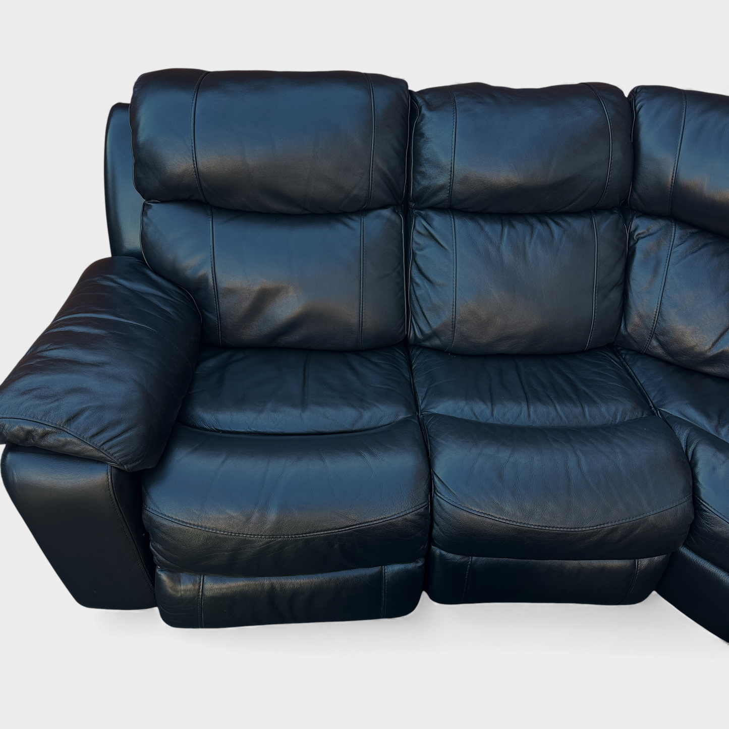 DFS Genuine Black Leather Manual Recliner Corner Sofa