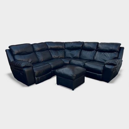 DFS Genuine Black Leather Manual Recliner Corner Sofa