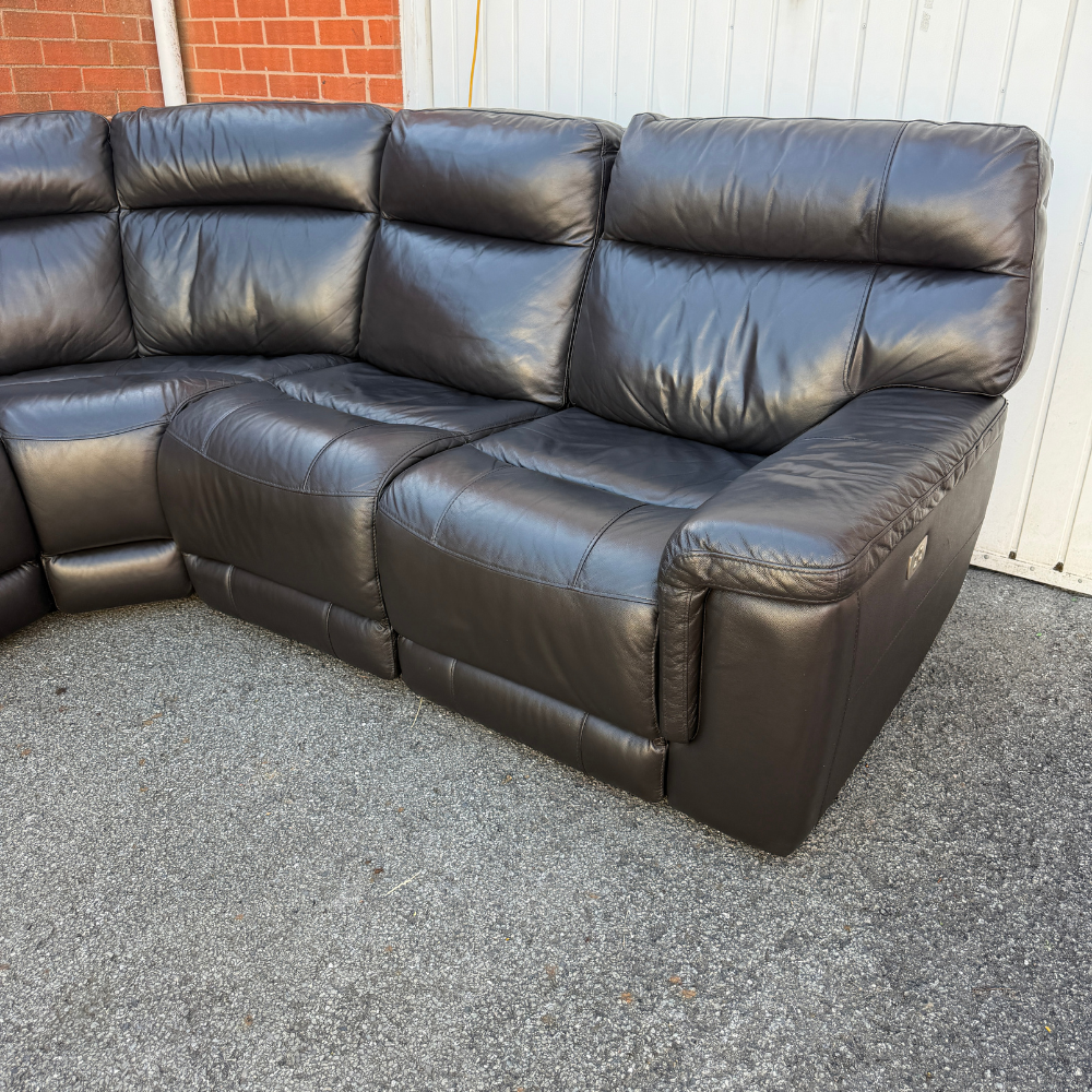 Dfs Electric Recliner & Headrests Corner Sofa - Genuine Dark Brown Leather