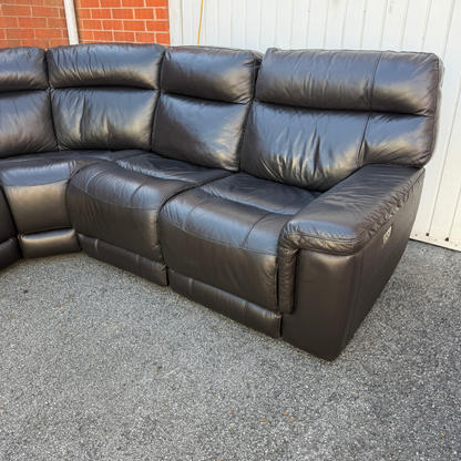 Dfs Electric Recliner & Headrests Corner Sofa - Genuine Dark Brown Leather