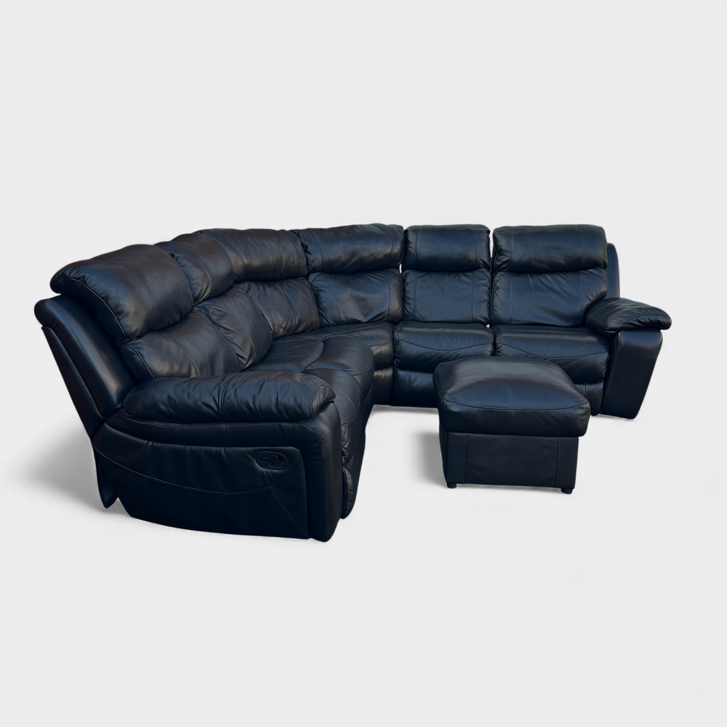 DFS Genuine Black Leather Manual Recliner Corner Sofa