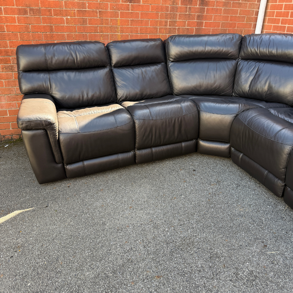 Dfs Electric Recliner & Headrests Corner Sofa - Genuine Dark Brown Leather