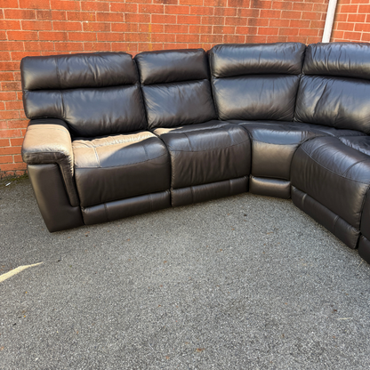 Dfs Electric Recliner & Headrests Corner Sofa - Genuine Dark Brown Leather