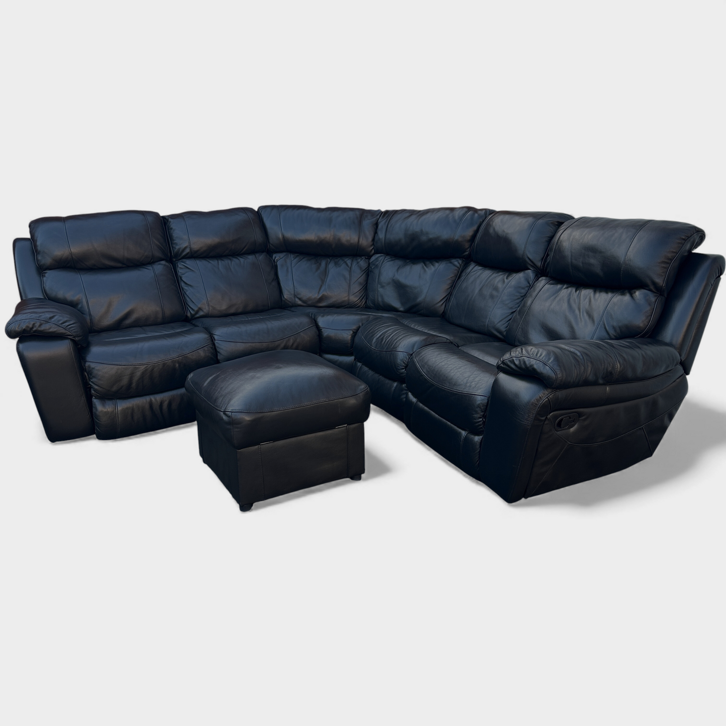 DFS Genuine Black Leather Manual Recliner Corner Sofa