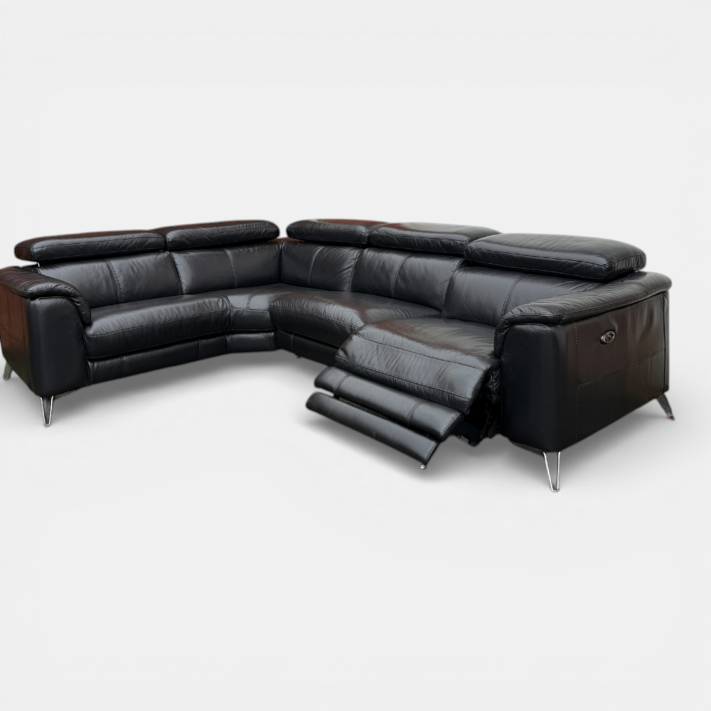DFS Power Recliner Corner Sofa in Genuine Black Leather | RRP £3400