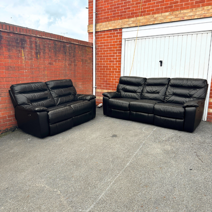 DFS 3 & 2 Seater Recliners Sofa Set - Genuine Black Leather